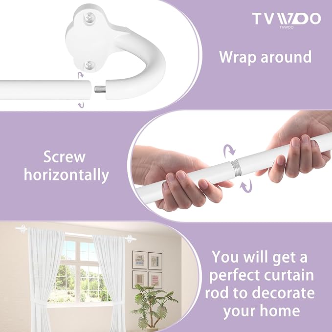 TVWOO White Wrap Around Curtain Rods:5/8" Small Blackout Adjustable Window - Image 9