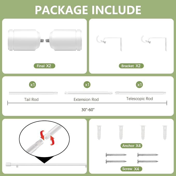 5/8” Diameter Curtain Rods 30-60 Inch, - Image 3