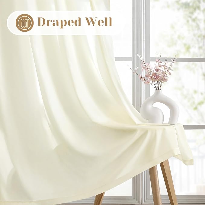 HOMEIDEAS Non-See-Through Cream Yellow Privacy Sheer Curtains, 52 X 45 Inches - Image 6