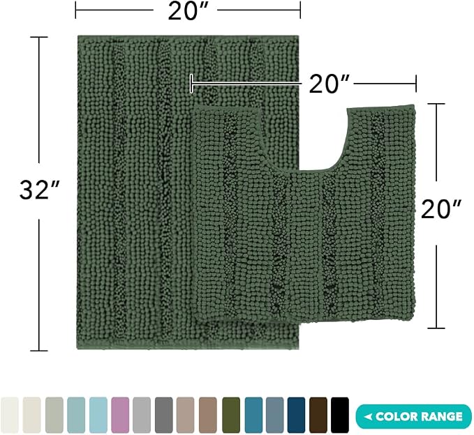Turquoize Chenille Bathroom Rugs Set Non-Slip Bath Mats - Image 2
