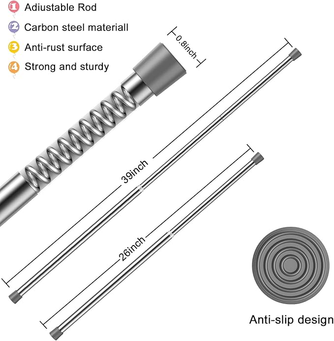 AIZESI Sliver Spring Tension Rods Adjustable 26 to 39 Tension Curtain Rod Small - Image 6