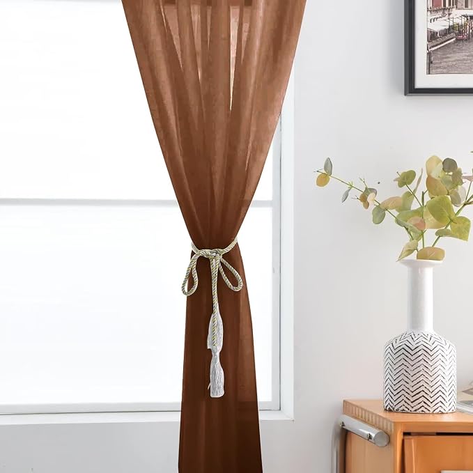 SpaceDresser Brown Sheer Curtains 4 Panels Rod Pocket Semi-Sheer Curtain 45 - Image 6