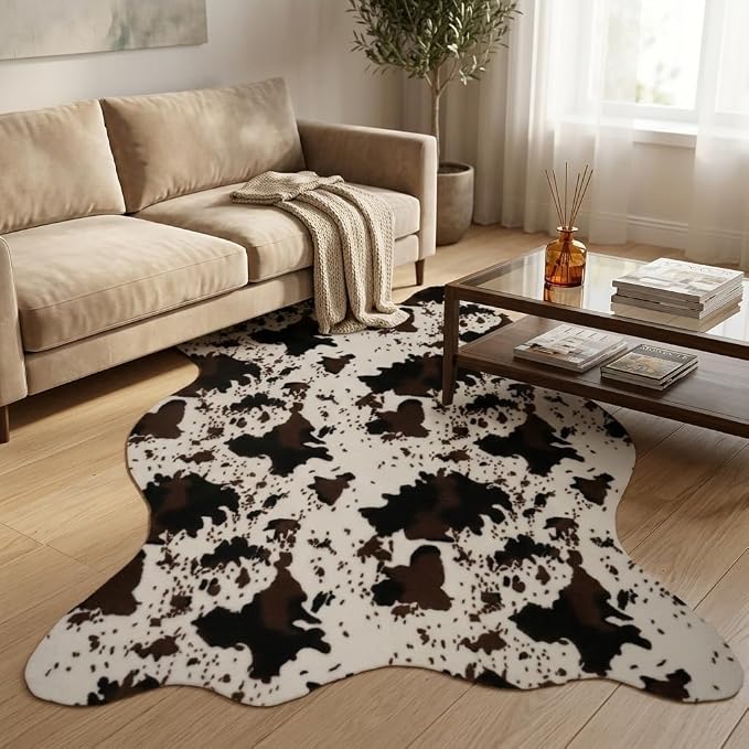 MustMat Cowhide Rug Faux Cow Shaped Rug Western Decor - Image 5