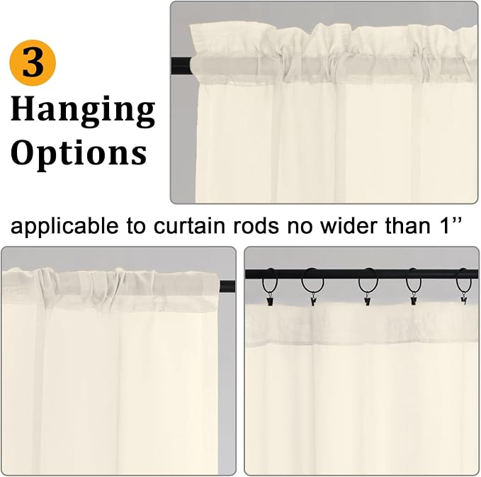 Gwine Cream Sheer Curtains 90 Inches Long 2 Panels Set, Light Filtering Solid - Image 4