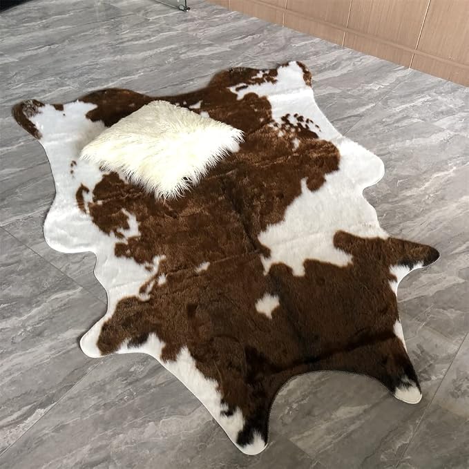 Huichenxing2021FURSTORE Faux Fur Deer Print Area Rug, Animal Hide Skin Cowhide - Image 8