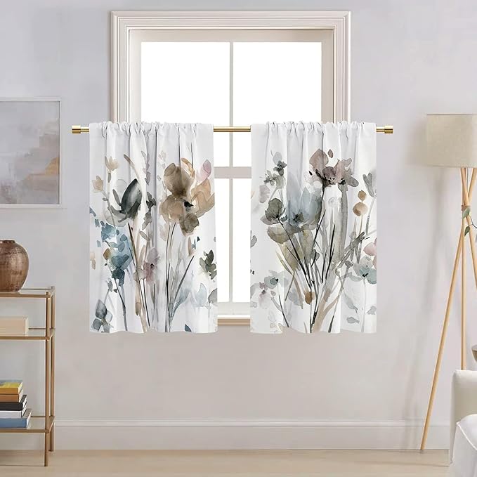 Farmhouse Kitchen Curtains Watercolor Flowers Design - Image 2