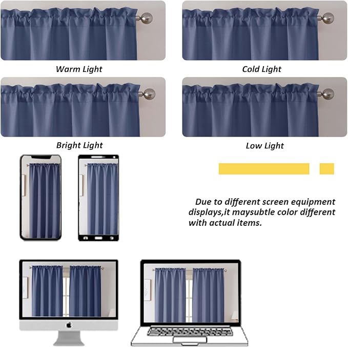 Chyhomenyc Bennet 2 Panels Blue Kitchen Curtains 36 Inch Length Tier Curtain - Image 6