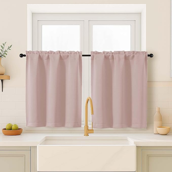 OVZME Blush Pink Curtains for Small Window Treatment, Light Blocking Short by OVZME
