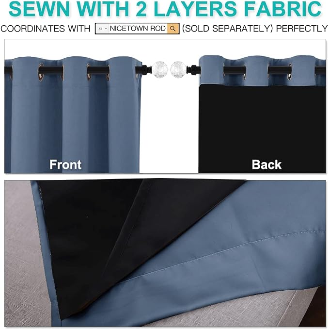 NICETOWN 100% Blackout Curtains 63 inches Long, Pair of Energy Smart & Noise - Image 4