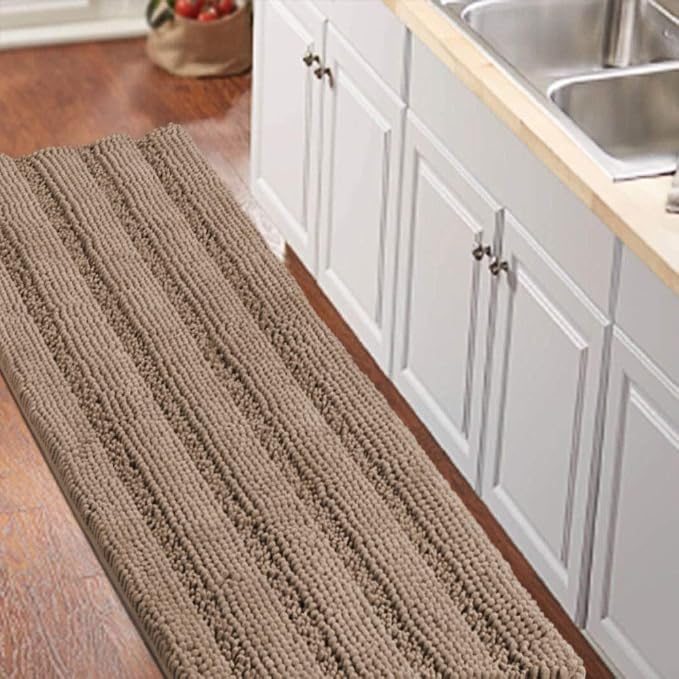 Turquoize Luxurious Shaggy Chenille Kitchen/Bath Mat Non-Slip Mat Taupe Brown by Turquoize