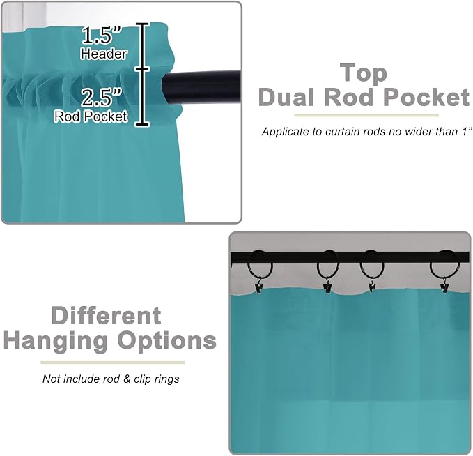 Turquoise Sheer Curtain for Bedroom Living Room 78 Inches Long 2 Panels Set - Image 4