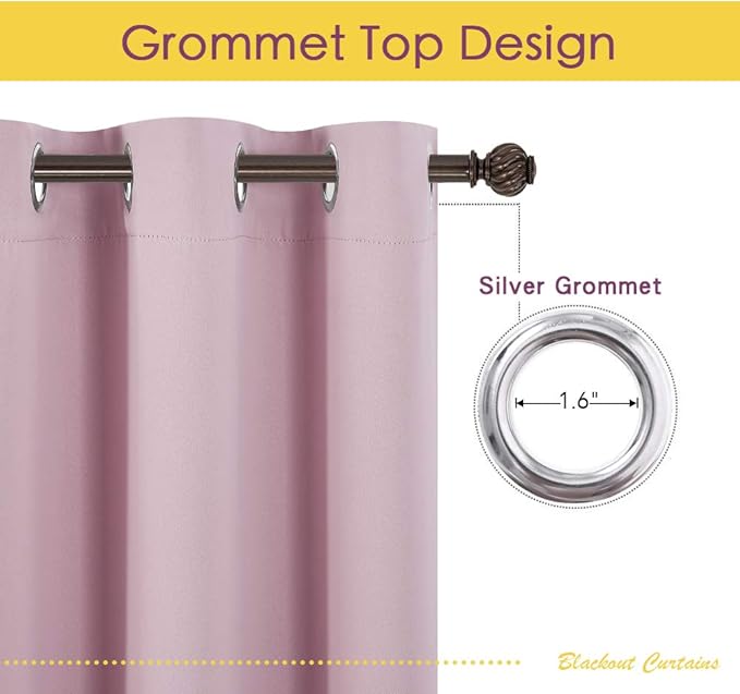 NICETOWN Blackout Window Curtains 70" L, 2 Panels, 34 inch, Baby Pink, Grommet - Image 2