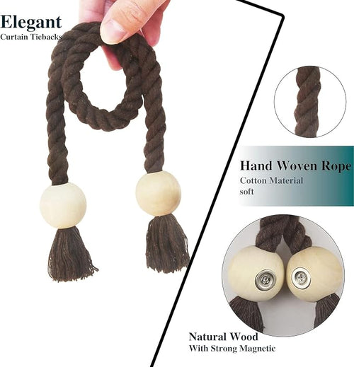 2 Pack Magnetic Curtain Tiebacks Cotton Hand Woven Tie Back Decorative Rope - Image 2