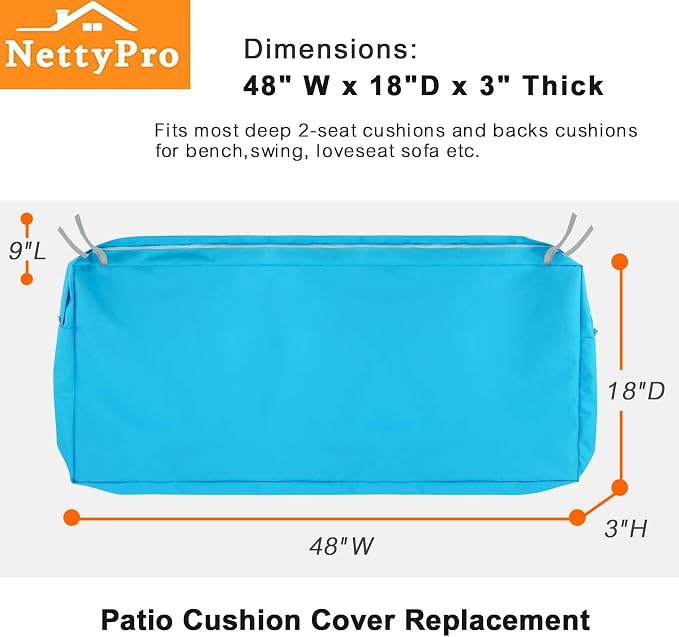NettyPro Patio Bench Swing Loveseat Cushion Covers 48 Inch, Outdoor Furniture - Image 5