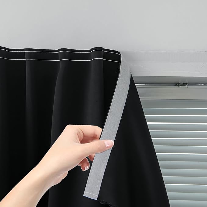 Adhesive Blackout Curtains- Self Stick Curtain No Rod Needed Easy to Hang by Sovtfides