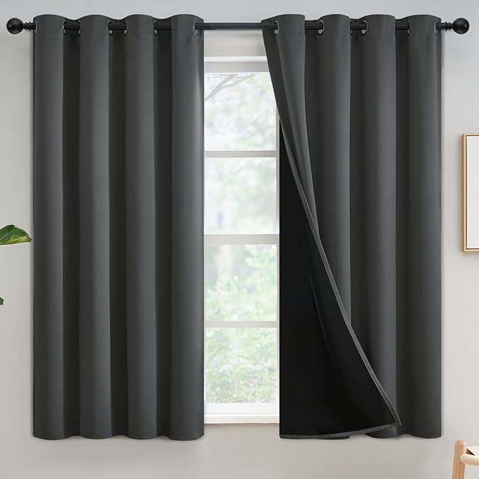 Yakamok Grey Blackout Curtains 54 inch Length 2 Panels Set, 100% Blackout by Yakamok