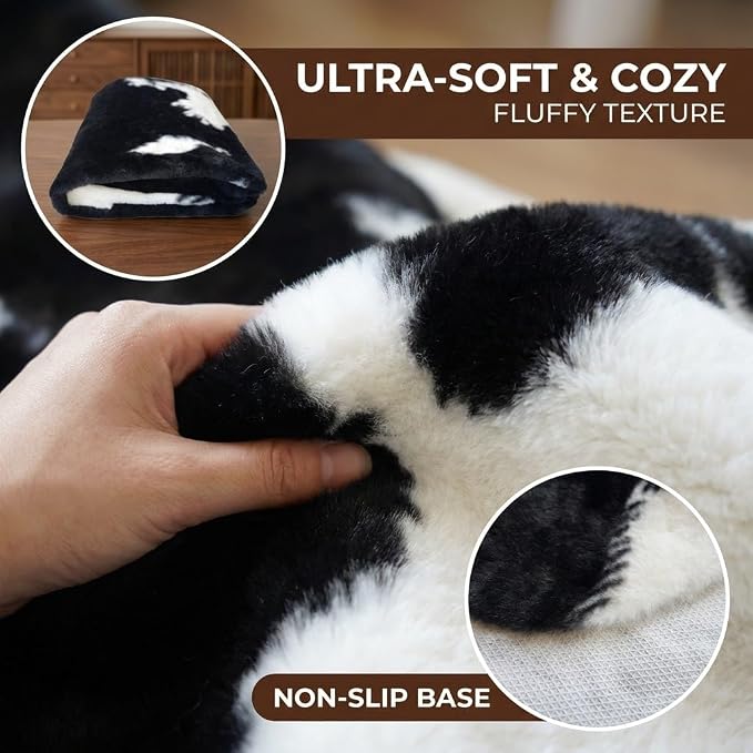 MustMat Cute Cow Print Rug Black and White Faux Cowhide Rugs Animal Printed - Image 4