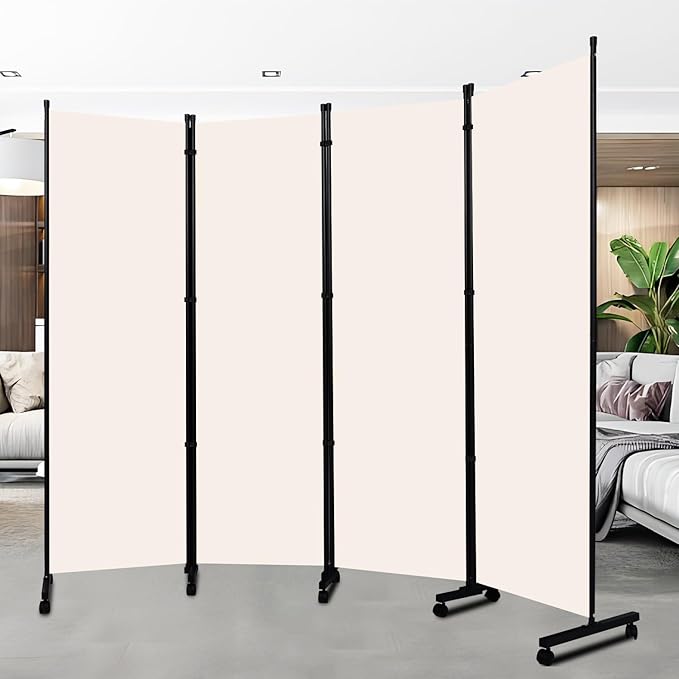Room Divider Portable 88'' Partition Room Dividers/Wheel, 4 Panel Wall Divider by HOMSCREENER