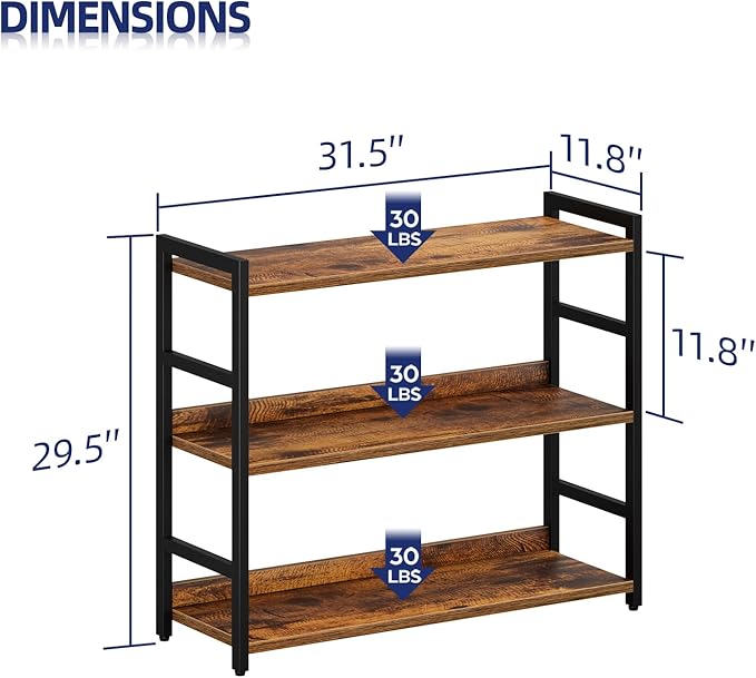 NUMENN Wide Bookshelf, 3 Tier Bookshelves, Home Office Bookcase Shelf Storage - Image 3