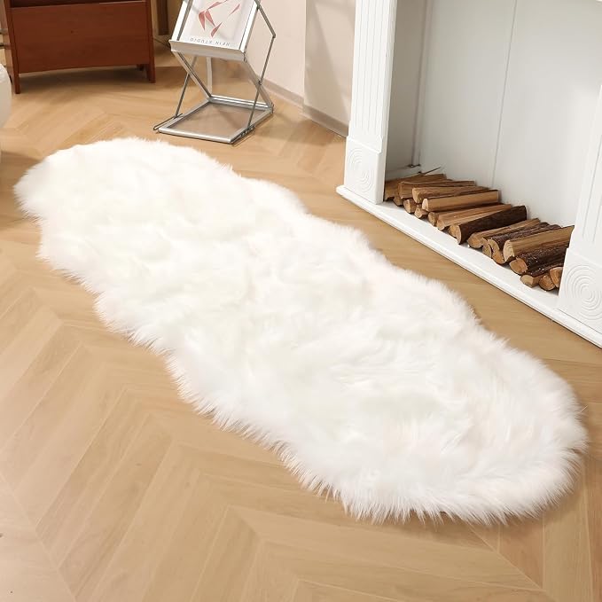 Faux Fur Rug Runner 2x6 ft White - Image 9
