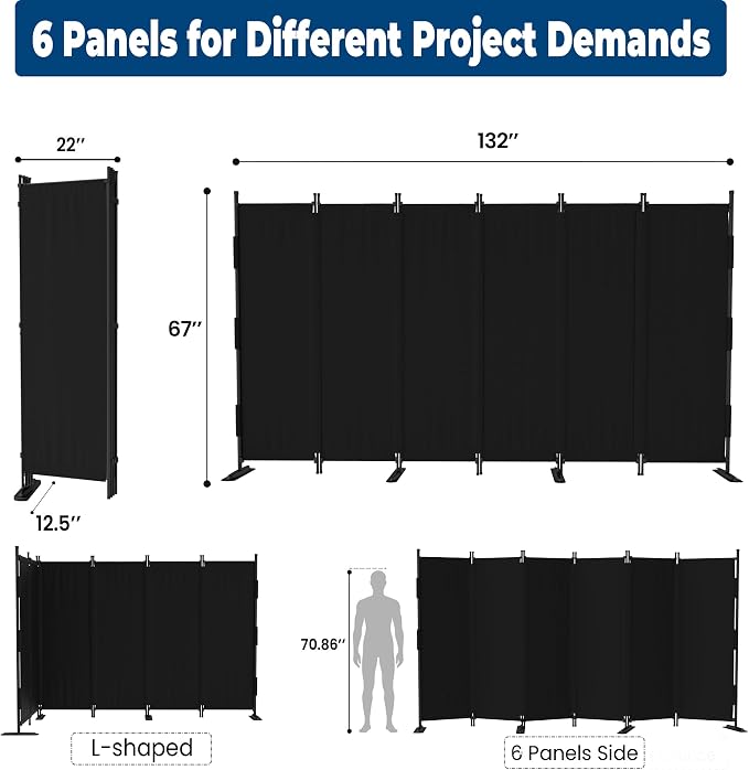Room Divider, 6 Panel Upgraded Folding Privacy Screen, 132” Highly Secretive - Image 6