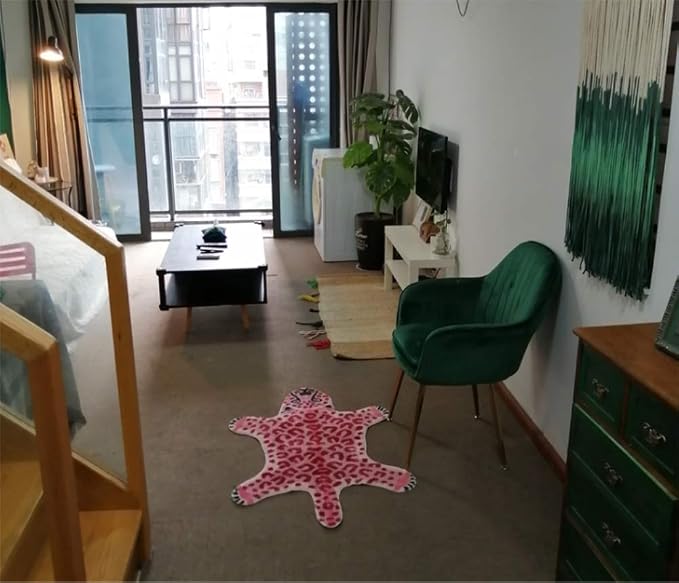 Pink Leopard Print Faux Cowhide Cheetah Fur Skin Carpet Non-Slip Animal Printed - Image 5