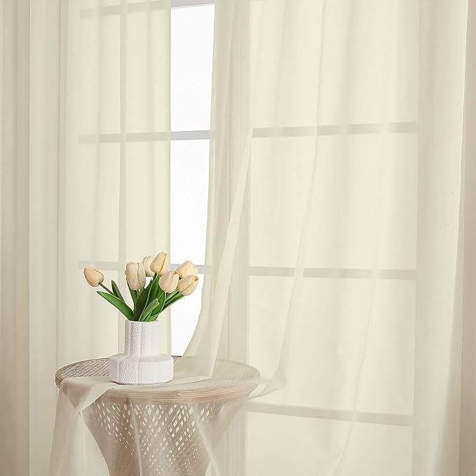 OWENIE Extra Long Cream Sheer Curtains 96 Inches Long 2 Panels Set, Soft - Image 6