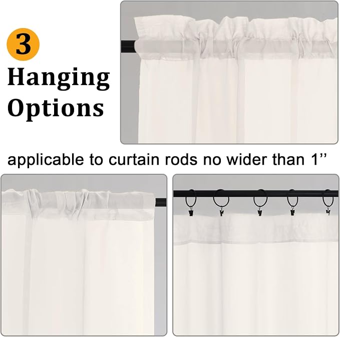 Gwine Sheer Ivory Curtains 96 Inches Long 2 Panels Set, Light Filtering Voile - Image 4