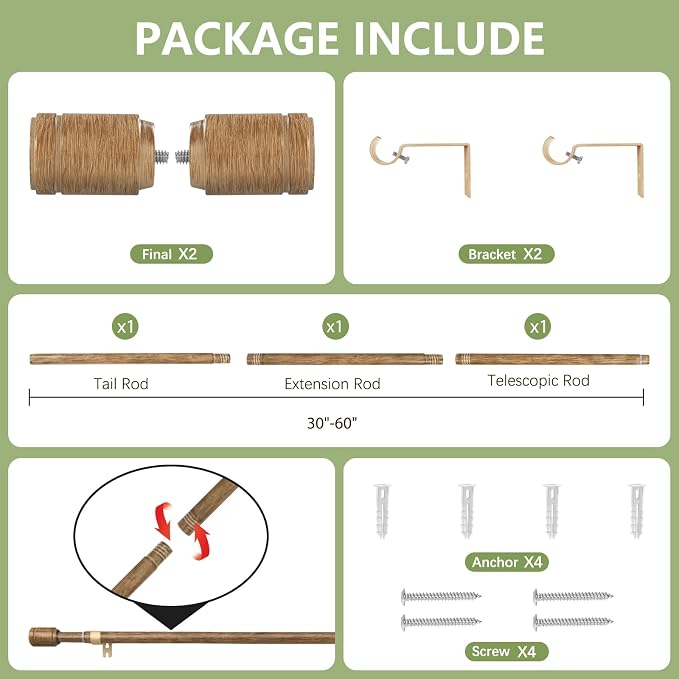 5/8” Diameter Curtain Rods 30-60 Inch, - Image 3