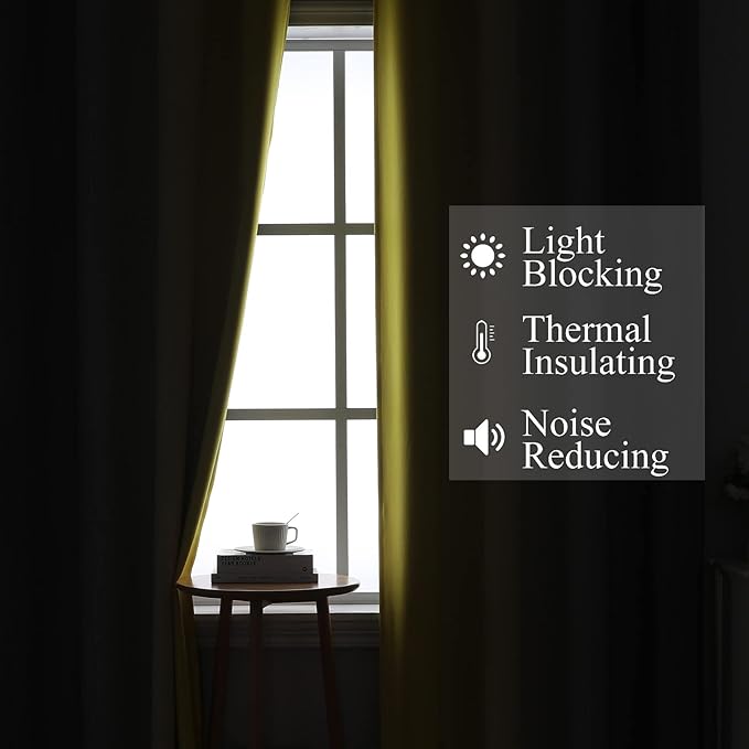 Estelar Textiler Yellow and Grey Blackout Curtains 108 Inches Long, Thermal - Image 3