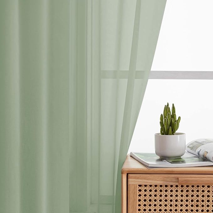 Sage Green Kitchen Curtains 30 Inch Length Tier 2 PCS, Solid Soft Half Curtains - Image 7