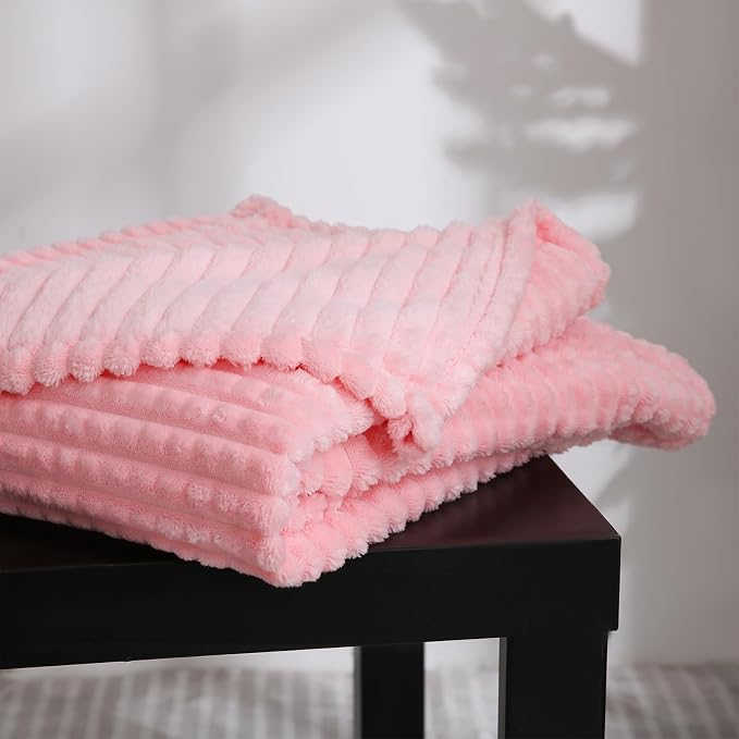 Puncuntex Light Pink Flannel Fleece Throw Blanket 50"×60", Soft Plush Cozy - Image 5