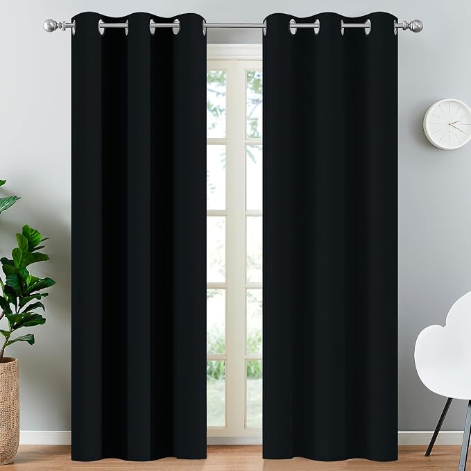 Yakamok Black Room Darkening Grommet Window Drapes Blackout Curtains Thermal - Image 2