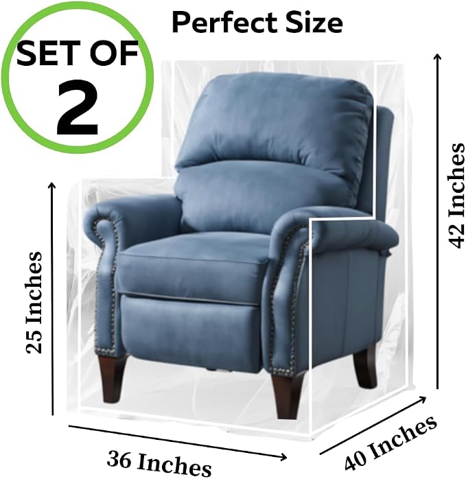 Evelots Clear Plastic Recliner Cover -2 Pack- Thick Heavy Duty Vinyl Armchair - Image 5