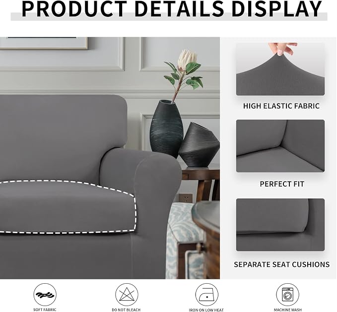 Easy-Going 2 Pieces Microfiber Stretch Chair Slipcover – Spandex Soft Fitted - Image 4