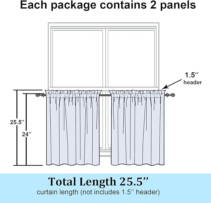 Simplebrand Sheer Black Kitchen Curtains 24 Inch Length Tier Curtains 2 Panels - Image 2