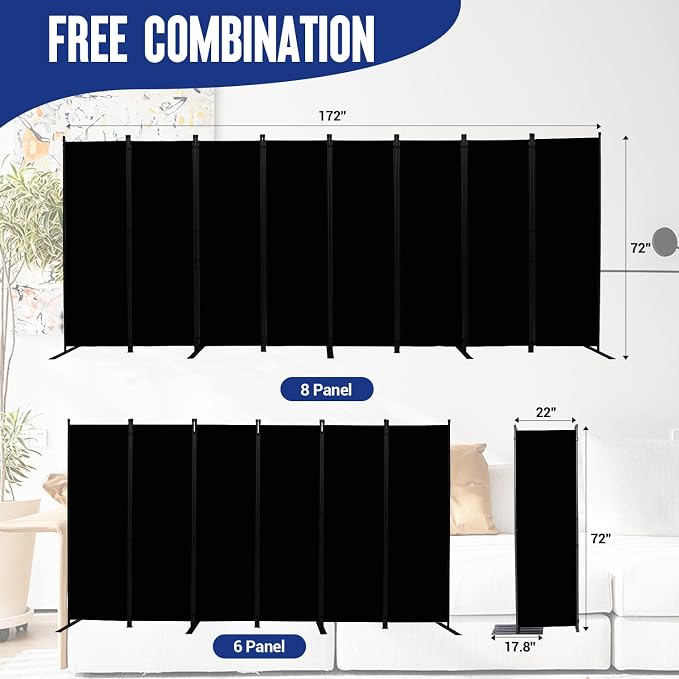 Room Divider and Folding Privacy Screens 8 Panel, 14.67 Ft Wide Partition Room - Image 5
