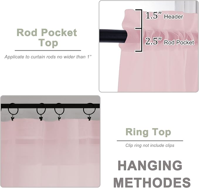 OWENIE Extra Long Blush Sheer Curtains 96 Inches Long 2 Panels Set, Soft - Image 5