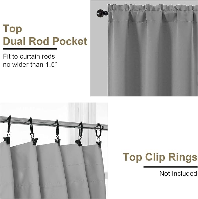 OVZME Grey Blackout Curtains for Bedroom 72 Inch Length 2 Panels Set, Solid - Image 4