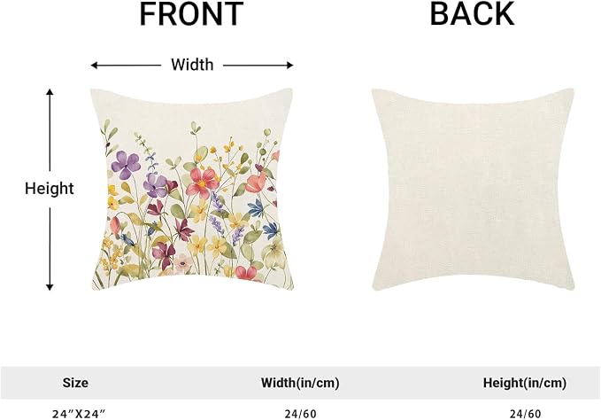 AEIOAE Spring Pillow Covers 24x24 Inch Set of 2, Colorful Wild Flower Leaves - Image 5