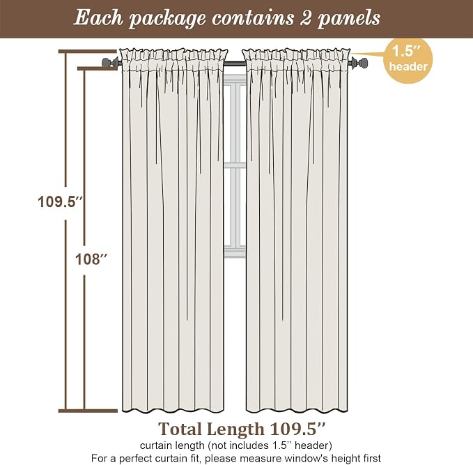 Chyhomenyc Extra Long Ivory Sheer Curtains 108 Inch Length 2 Panels Set - Image 4
