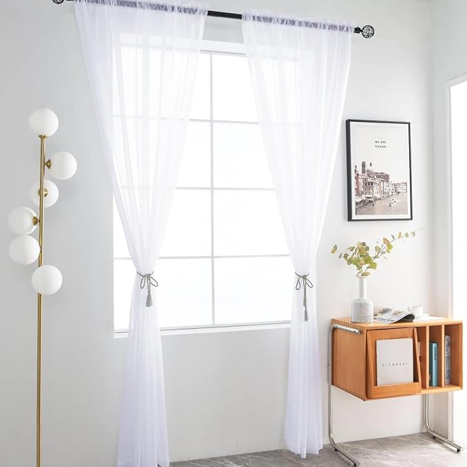 SpaceDresser Sheer Voile Window Treatment Rod Pocket Curtain Panels - Image 2