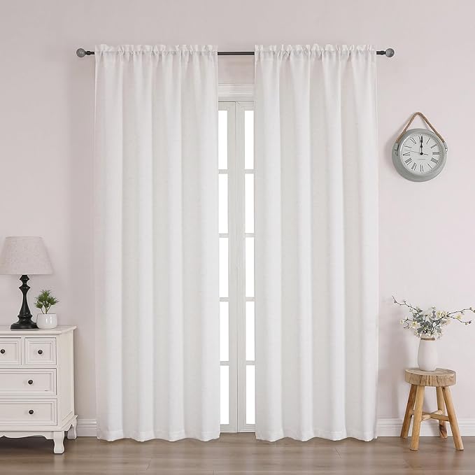 Chyhomenyc Cream Curtains 78 Inch Length 2 Panels Set, Faux Linen Textured by Chyhomenyc