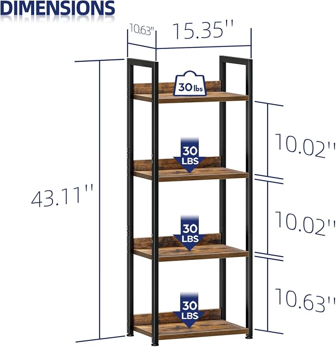 NUMENN Narrow Bookshelf, 4 Tier Bookshelves, Home Office Bookcase Shelf Storage - Image 3