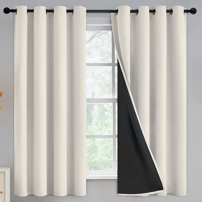 Yakamok 100% Blackout Curtains for Bedroom 63 Inch Length, Light Blocking Drapes by Yakamok