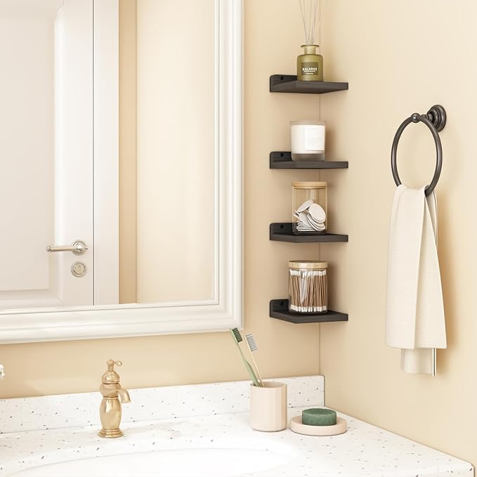 Fixwal Small Floating Shelves, 5x5 Inches Wall Shelf Set of 4, Rustic Wood - Image 5