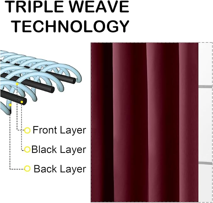 OVZME Christmas Burgundy Blackout Curtains - Image 3