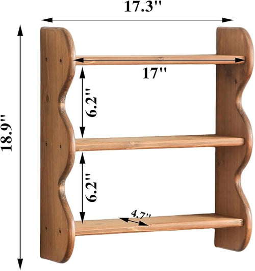 100% Solid Wood Wall Shelf 3-Tier, Rustic Floating Shelves Wall Mounted Storage - Image 2