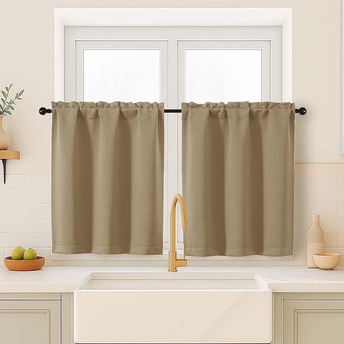 OVZME Taupe Blackout Curtains for Small Window Treatment, Light Blocking Short by OVZME