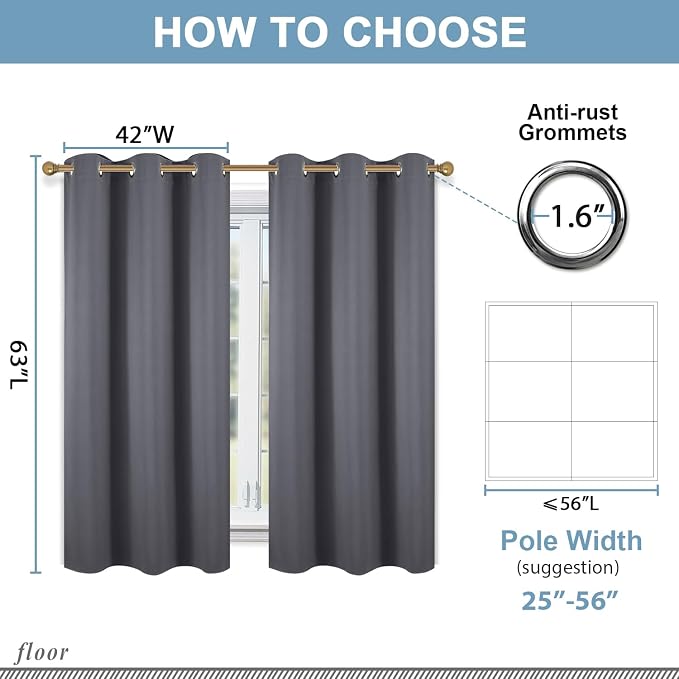 Diraysid Dark Grey Grommet Blackout Curtains - Image 3